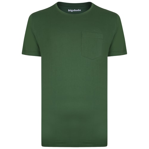 Bigdude Plain Crew Neck T-Shirt With Pocket Deep Green Tall