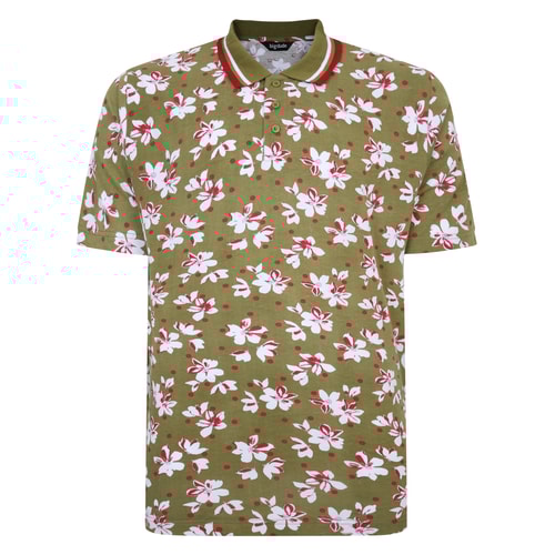 Bigdude Flower Print Polo Shirt Olive