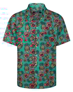 Bigdude Skull Flower Relaxed Collar Short Sleeve Shirt Green Tall