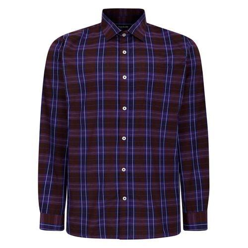 Bigdude Checked Poplin Long Sleeve Shirt Purple/Brown