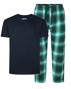 Bigdude Cosy Short Sleeve T-Shirt Checked Pants PJ Set Navy