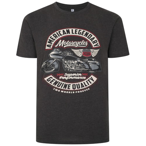 Bigdude Motorcycle Print T-Shirt Charcoal