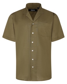Bigdude Relaxed Collar Linen Blend Shirt Khaki