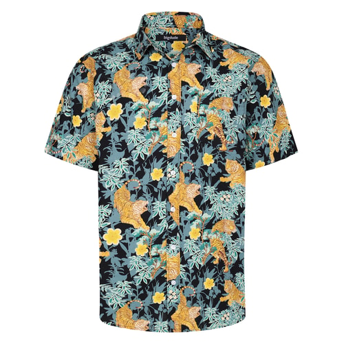 Bigdude Tiger Cotton Short Sleeve Shirt Orange
