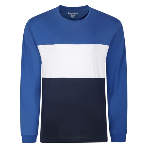 Bigdude Colour Block Long Sleeve T-Shirt TALL Deep Blue