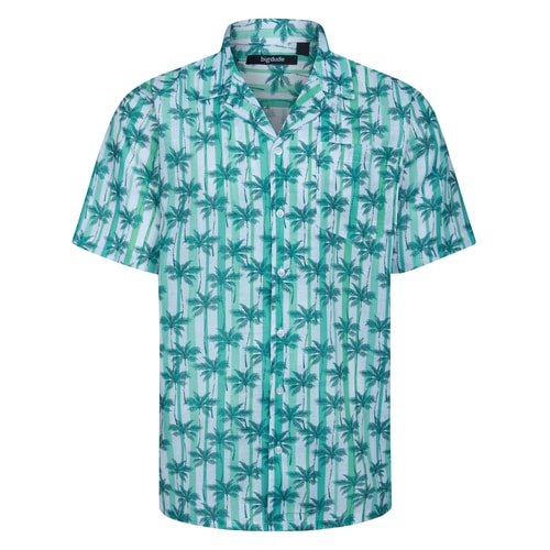 Bigdude Palms and Stripes Relaxed Collar Short Sleeve Shirt Light Green