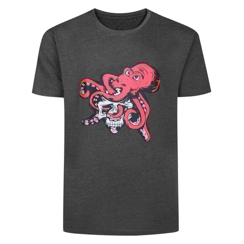 Bigdude Octopus Print T-Shirt Charcoal Marl