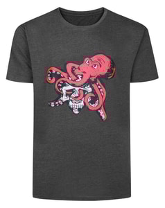 Bigdude Octopus Print T-Shirt Charcoal Marl