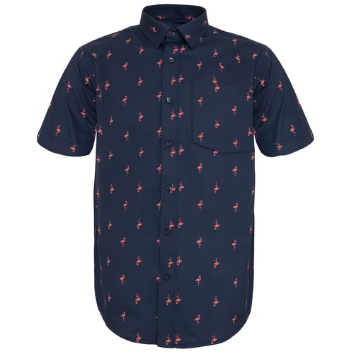 Bigdude Short Sleeve Flamingo Print Shirt Navy Tall