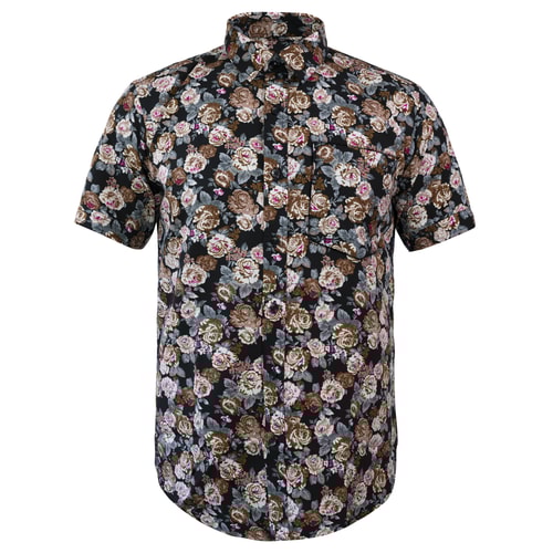 Bigdude Short Sleeve Floral Print Shirt Black