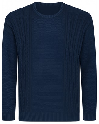 Bigdude Cable Knit Crew Neck Jumper Navy