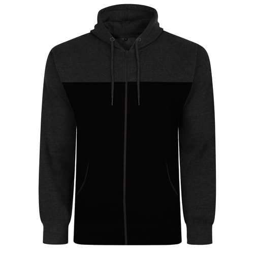 Bigdude Colour Block Zipped Hoody Black/Charcoal