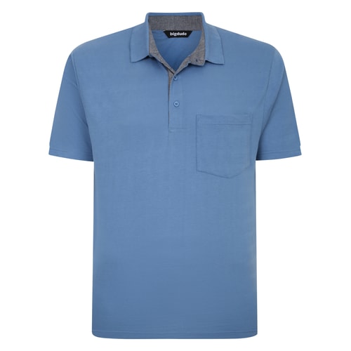 Bigdude Striped Textured Polo Shirt Denim Tall