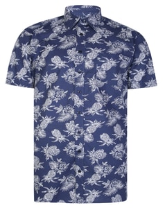 Bigdude Pineapple Print Short Sleeve Shirt Blue Tall