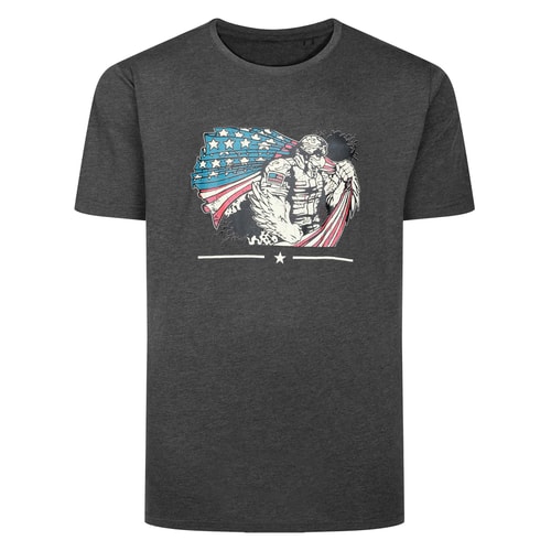 Bigdude USA Print T-Shirt Charcoal Marl