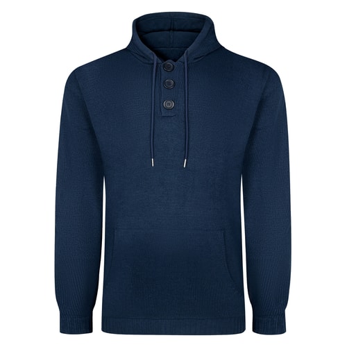 Bigdude Buttoned Neck Knitted Hoody Navy