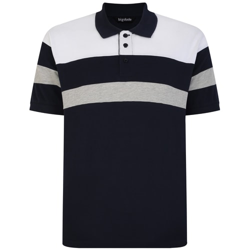 Bigdude Colour Block Polo Shirt Navy Tall