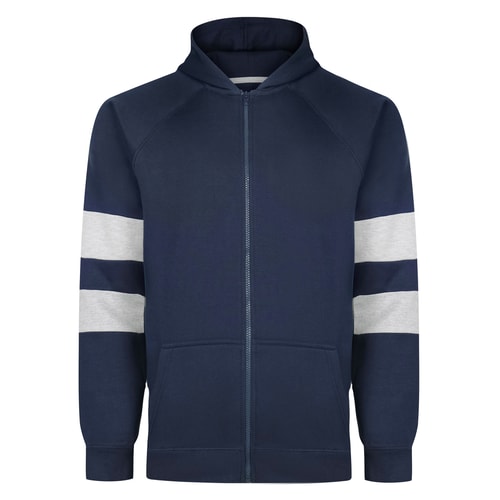Bigdude Striped Sleeve Raglan Zip Hoodie Navy Tall
