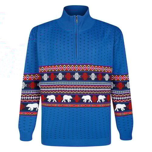 Bigdude Half Zip Traditional Christmas Jumper Deep Blue