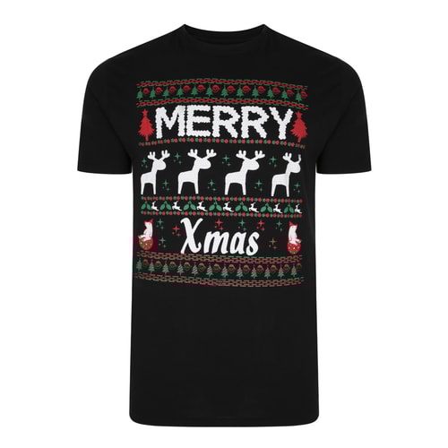 Bigdude Christmas 'Merry Xmas' Print T-Shirt Black