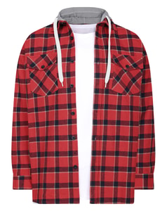 Bigdude Checked Hooded Flannel Shirt Red Space Cherry