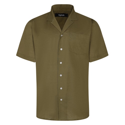 Bigdude Relaxed Collar Linen Blend Shirt Khaki Tall