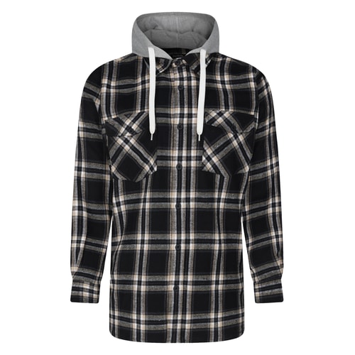 Bigdude Hooded Flannel Checked Shirt Black