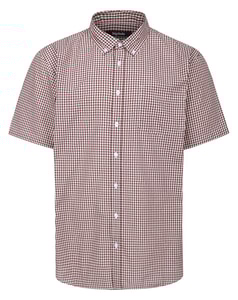 Bigdude Button Down Gingham Short Sleeve Shirt Dark Maroon