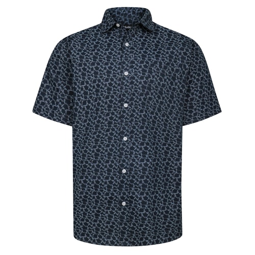 Bigdude Dash Geometric Print Short Sleeve Poplin Shirt Navy