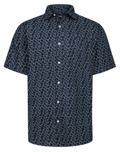 Bigdude Dash Geometric Print Short Sleeve Poplin Shirt Navy