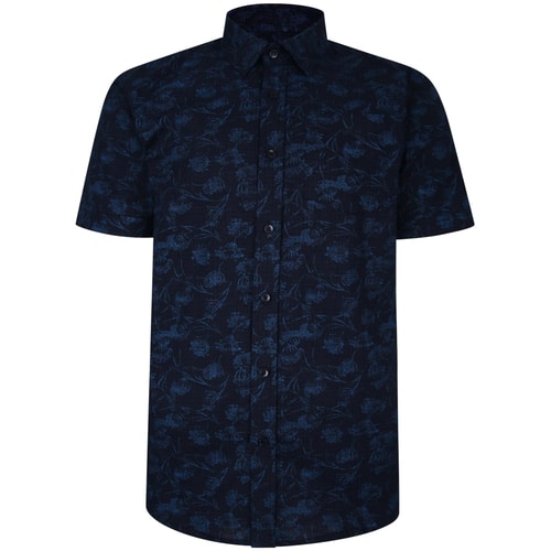 Bigdude Short Sleeve Cotton Woven Link Floral Pattern Shirt Black/Blue Tall