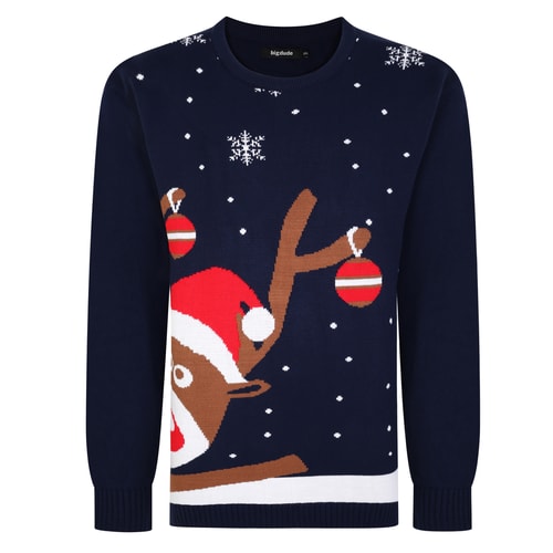 Bigdude Reindeer Christmas Jumper Navy