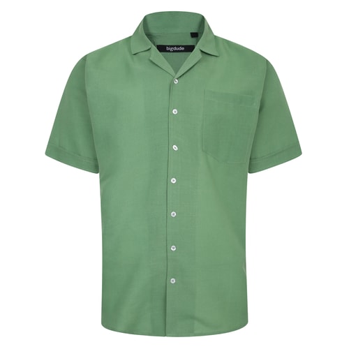 Bigdude Light Linen Touch Short Sleeve Shirt Green Tall