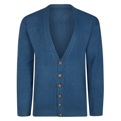 Bigdude Supersoft Ribbed V-Neck Cardigan Mid Blue