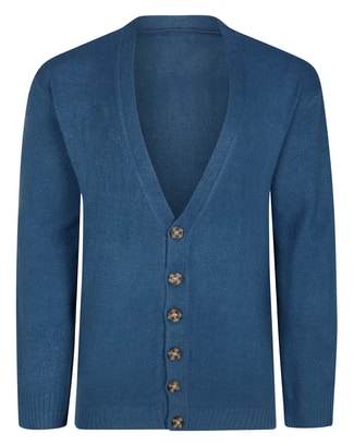 Bigdude Supersoft Ribbed V-Neck Cardigan Mid Blue