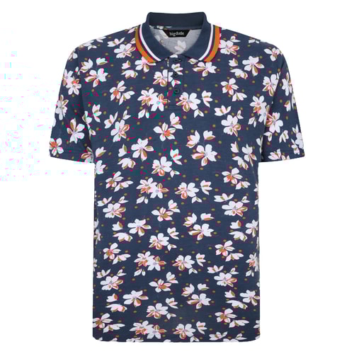 Bigdude Flower Print Polo Shirt Navy