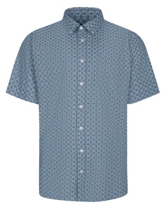 Bigdude Button Down Print Short Sleeve Shirt Blue