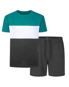 Bigdude Cut And Sew PJ Set Teal/White/Charcoal