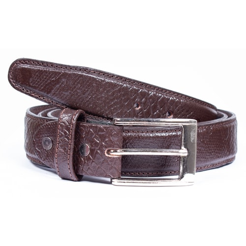 Donald Leather Snakeskin Belt Dark Brown