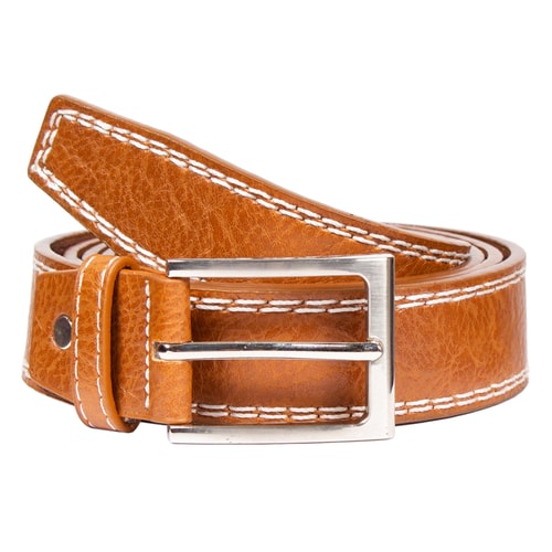 Mark Leather Contrast Stitch Detail Belt Tan