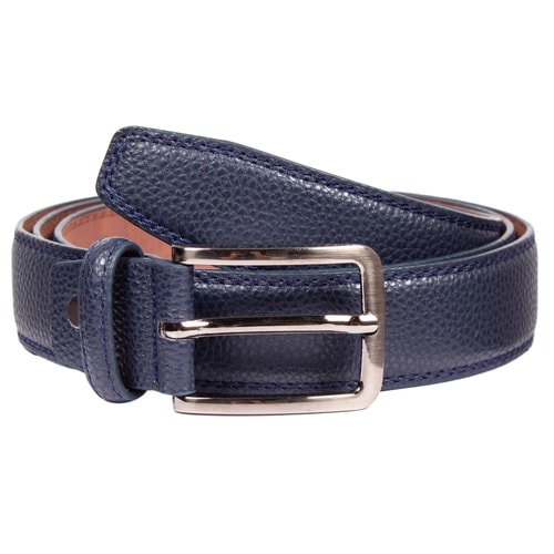 David Leather Stitch Detail Belt Navy