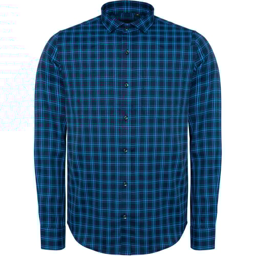Bigdude Fine Check Long Sleeve Shirt Navy/Turquoise Tall