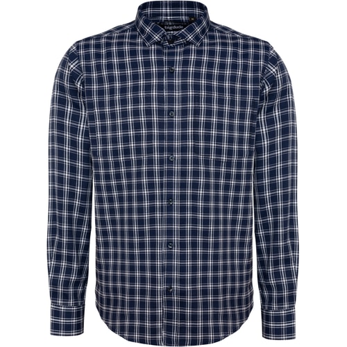 Bigdude Fine Check Long Sleeve Shirt Navy/White