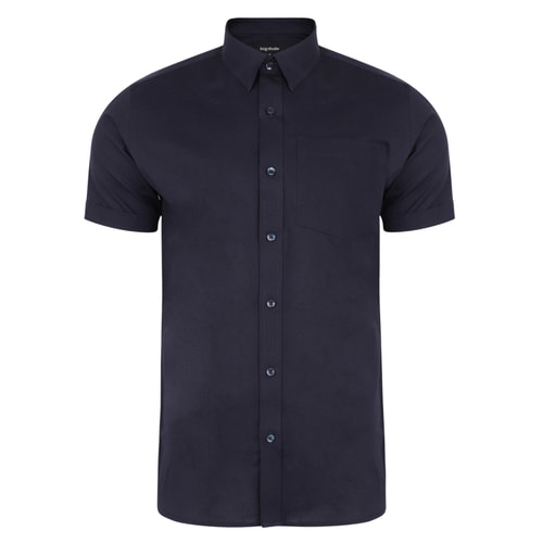 Bigdude Short Sleeve Linen Woven Shirt Navy Tall