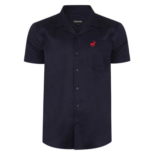 Bigdude Relaxed Collar Short Sleeve Shirt Navy Tall