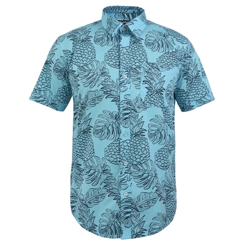 Bigdude Short Sleeve Pineapple Print Shirt Blue