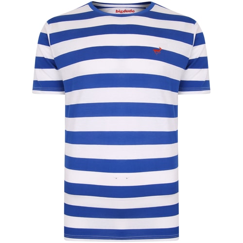 Bigdude Logo Striped T-Shirt Royal Blue/White