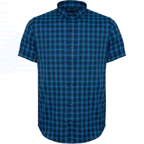 Bigdude Fine Check Short Sleeve Shirt Navy/Turquoise