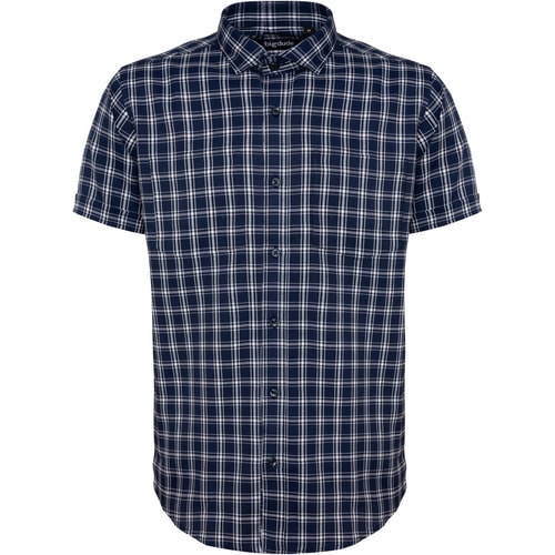 Bigdude Fine Check Short Sleeve Shirt Navy/White Tall