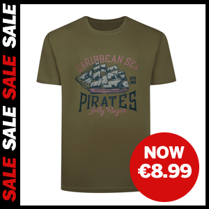 Caribbean Sea Pirates Print T-Shirt now €8.99